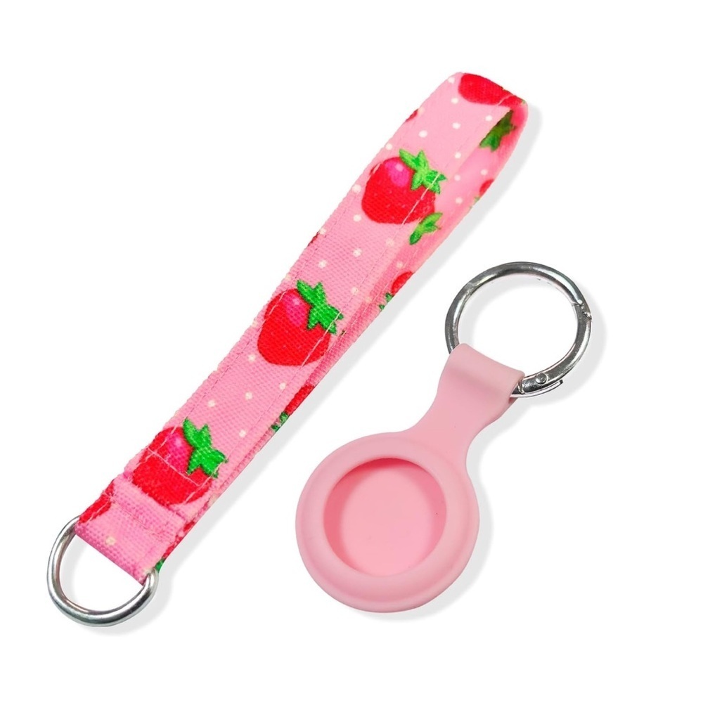 Strawberry Print AirTag Wristlet Keychain